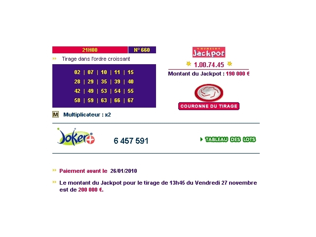 resultat keno 26 novembre